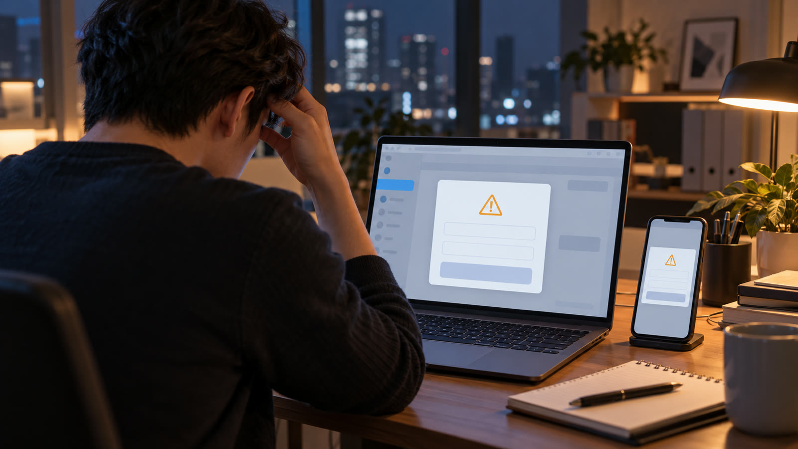 페이지 만들기 오류 화면 앞에서 고민하는 사업자